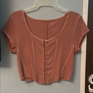 Arizona Jean Company Dusty Rose Ribbed Hook-and-Eye Crop Top